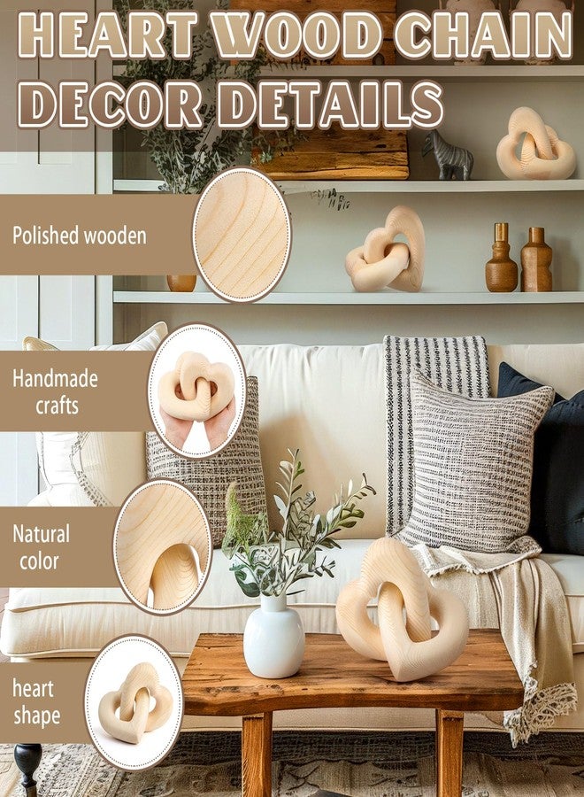 Colingmill Wooden Heart Decor Christmas Couple Mom Gifts Valentines Day Decorations Interlocking Wood Hearts Aesthetic Shelf Decor for Engagement Anniversary Wedding(Wood Grain) - Image 3
